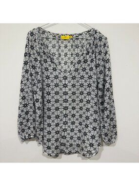 Roberta Roller Rabbit Geometric Star Print V Neck Pullover Blouse Sheer Cotton M